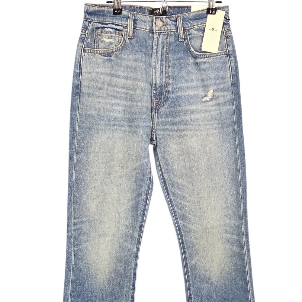 7 For All Mankind Easy Slim Cropped Jeans Women 27 Blue Distressed High Rise NEW